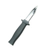 A silver retractable trick dagger prop with a dark gray handle.