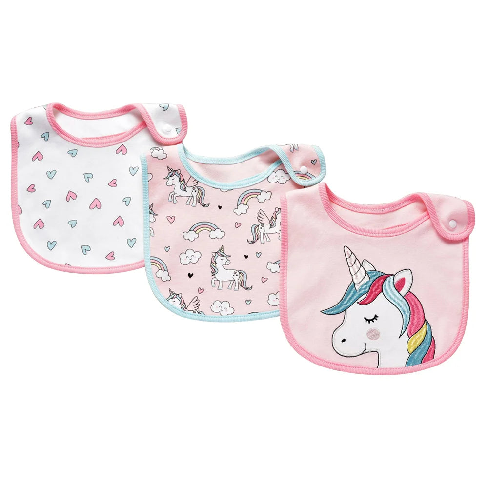 Soft Cotton Baby Bibs (3-Pack) with Cartoon Prints