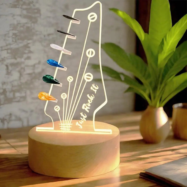 Guitar Pick Display Stand with LED Light and Wood Base