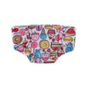 A colorful fabric headband featuring various sweet and cute patterns for doll underwear.