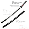 A black bamboo cosplay katana sword with a handle, guard, and scabbard shown in detail.