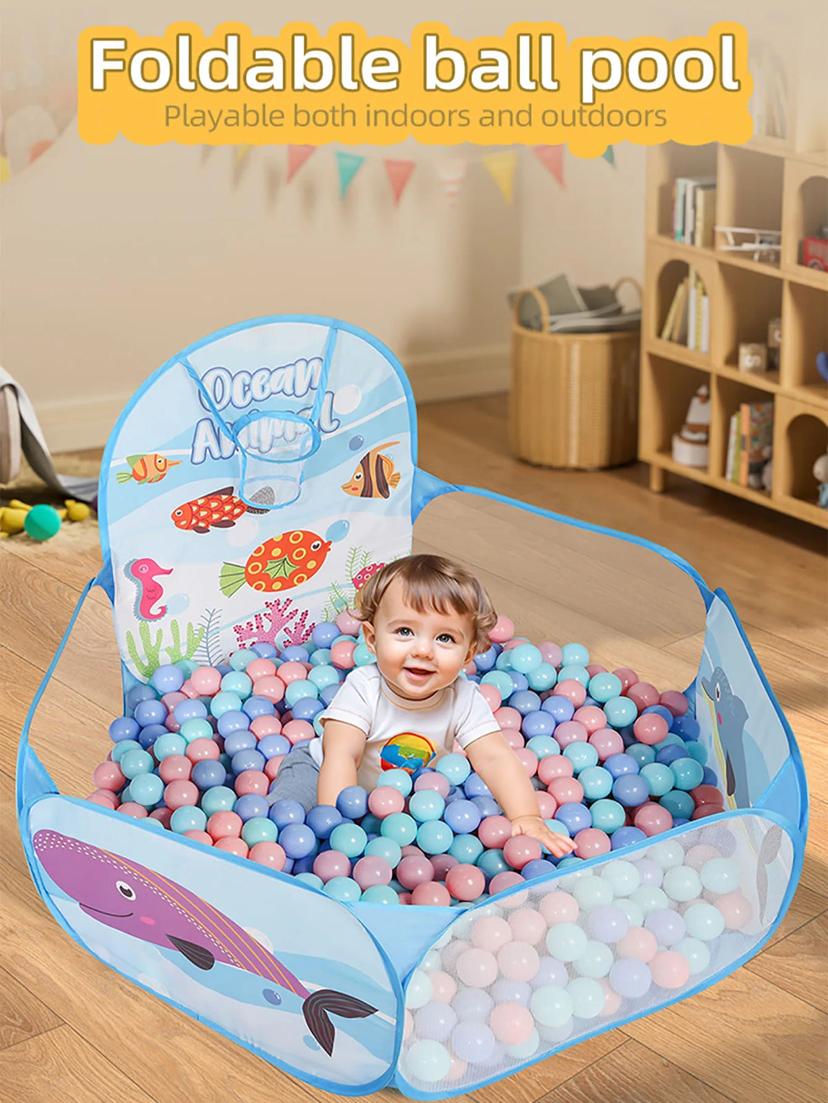 Foldable Kids Ball Pit with Basketball Hoop