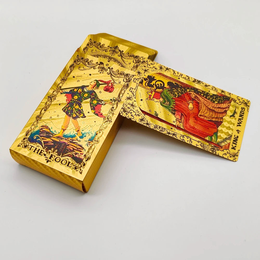 Gold Foil Waterproof Tarot Card Deck with Guidebook