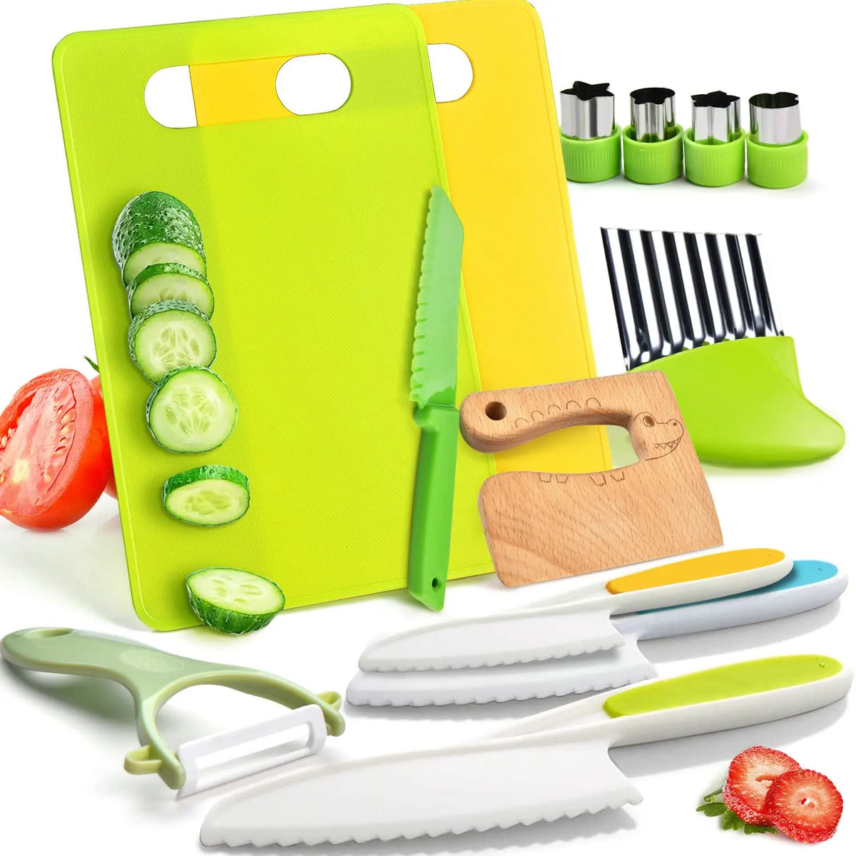 Kids Safe Cooking Set with Wooden Knife and Cutting Board