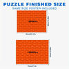 Two orange jigsaw puzzles, one 500 pieces and one 1000 pieces, are shown with their finished sizes.