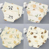 A pack of reusable cotton potty training pants for toddlers featuring various animal patterns and colors.