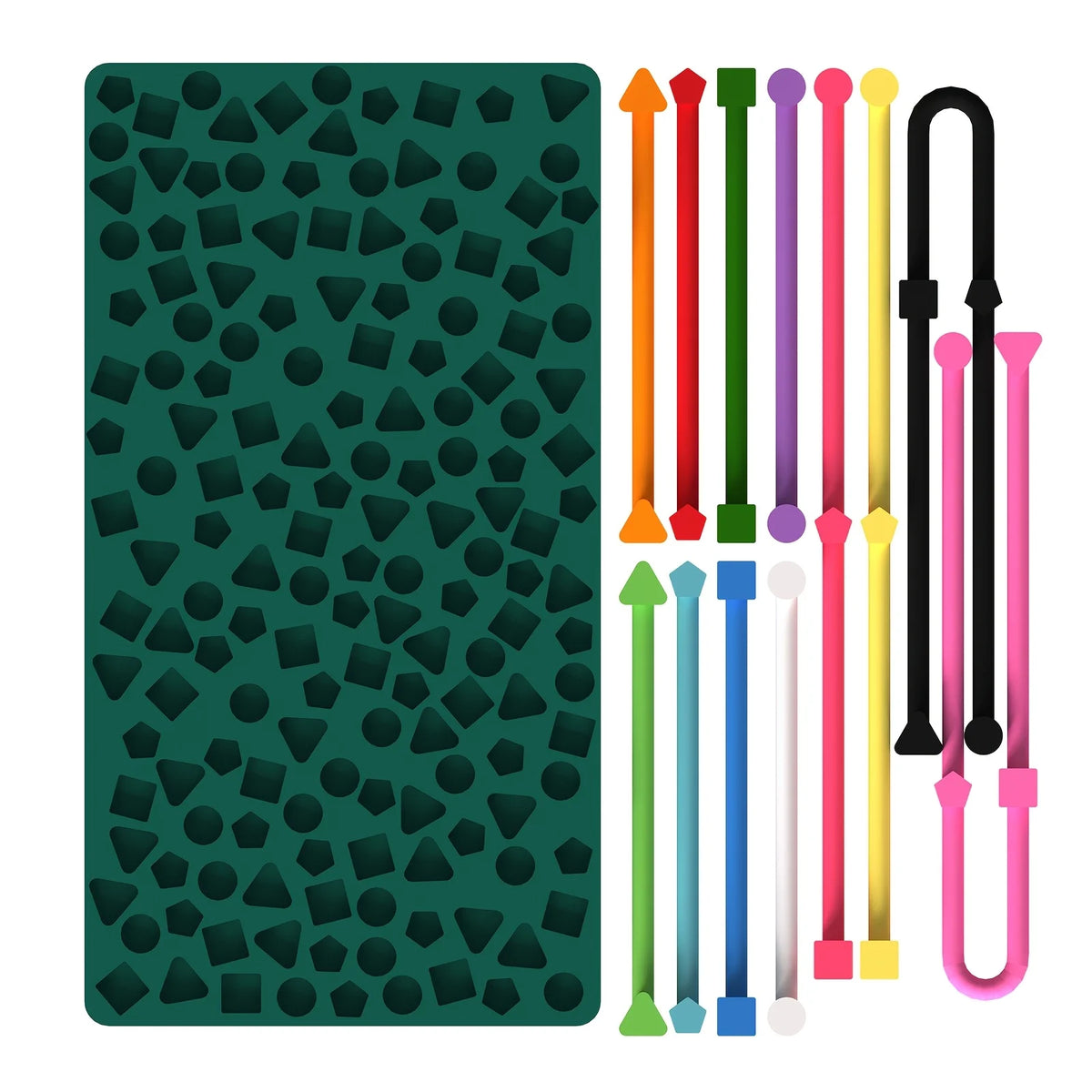 Silicone Sensory Activity Board with Geometric Shape Strips and Storage Bag