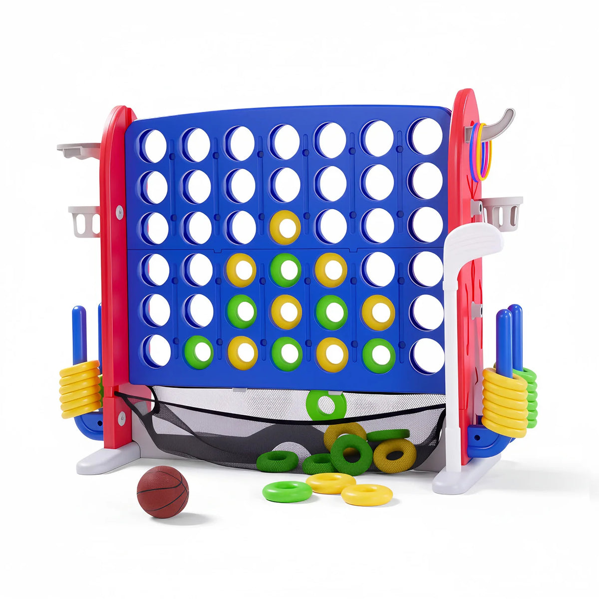 4-in-1 Giant Outdoor Game Set with Basketball Hoop & Ring Toss