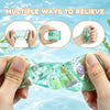 Hands hold a translucent green ocean shell squishy stress ball with various sea life designs for sensory relief.