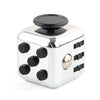 Silver fidget cube with a rotating joystick and magnetic buttons