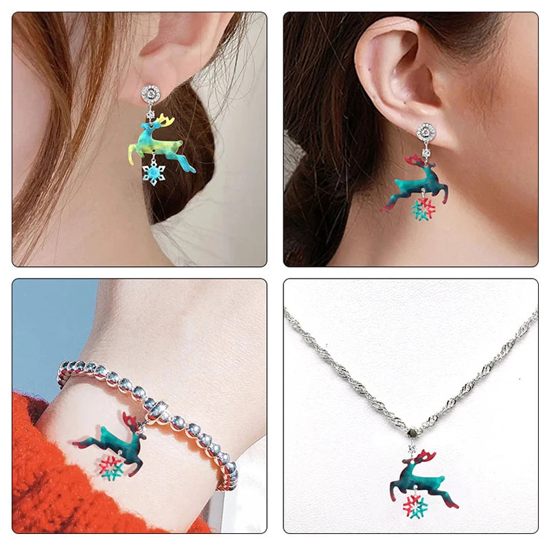A set of festive Christmas silicone molds for jewelry and craft projects featuring a deer design in teal and silver.