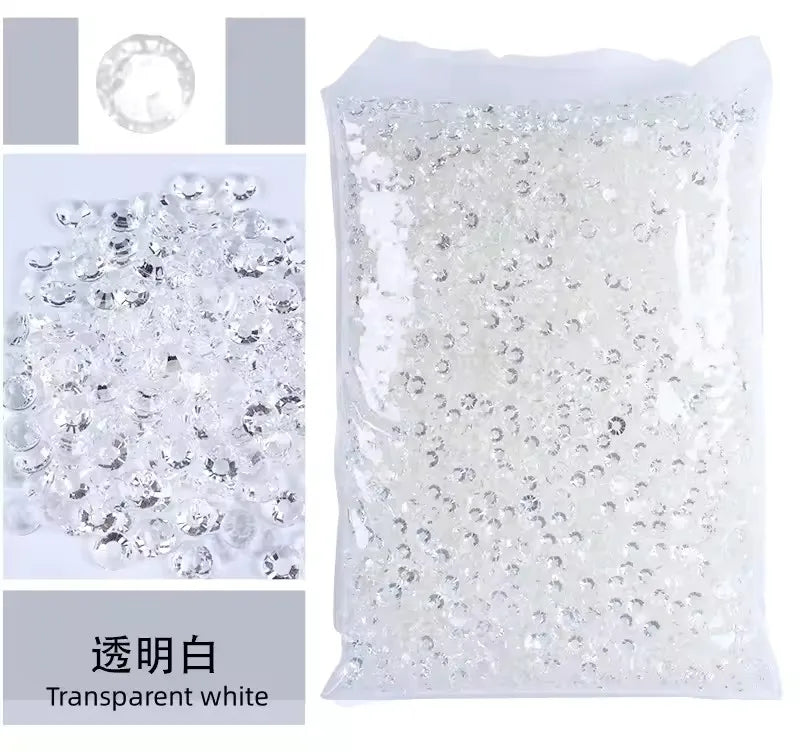 Bag of transparent white AB-coated flat back resin rhinestones for crafts and DIY projects