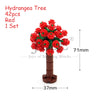 A set of 42 red Hydrangea tree building blocks with a brown stem and flowers.