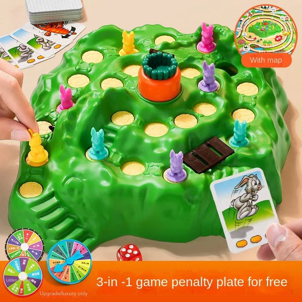 A green penalty plate game board with various colored pieces and a map, shown next to a hand.
