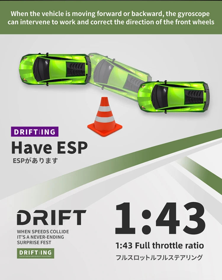 1:43 Scale RC Drift Car with Gyro Stabilization