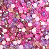 Multicolor round crystal glass beads for jewelry making in shades of pink, purple, and rose gold.