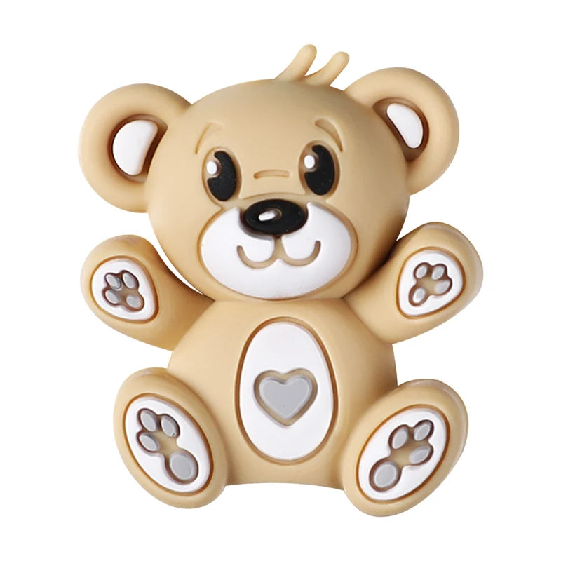 A cute, light beige silicone bear figurine with large ears and paws, used as a focal bead for DIY jewelry making.