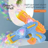 A blue and orange projection toy gun for kids with lights and sound, shown against a light gray background.