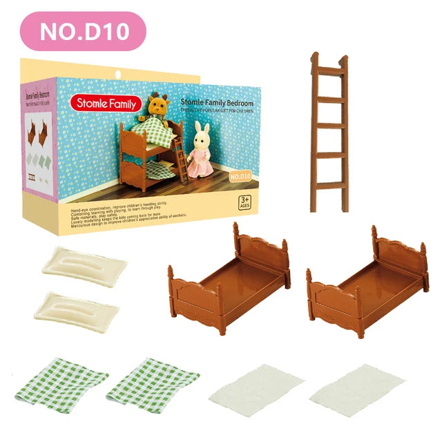 Forest Animal Miniature Dollhouse Furniture Set – 1/12 Scale Bedroom, Kitchen & Bathroom Decor