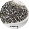 A pile of small, silver-colored electroplated metallic glass beads for jewelry and crafting.