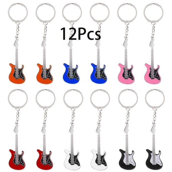 Set of 12 Metal Guitar-Shaped Keychains