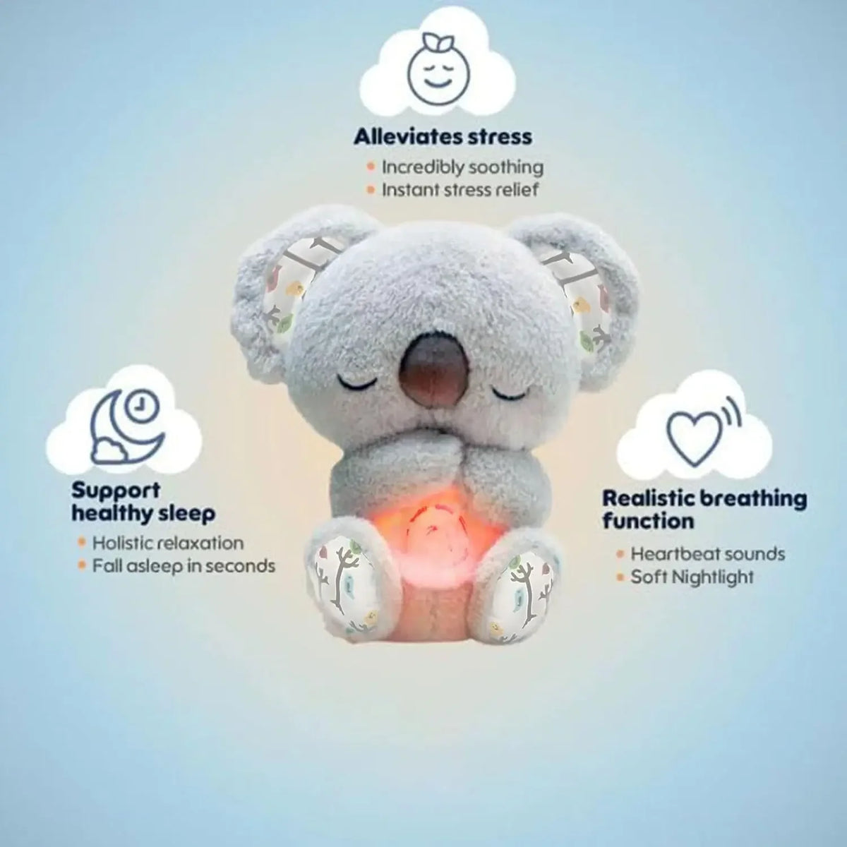Cuddly Koala Plush Sleep Aid with Night Light and Soothing Sounds
