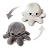 A plush toy of an octopus with a distressed expression, shown in two different colors.