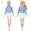 Fashion Doll Outfit Set – Wave Point Dress & Denim Grid Skirt for 11.5–12 Inch Dolls