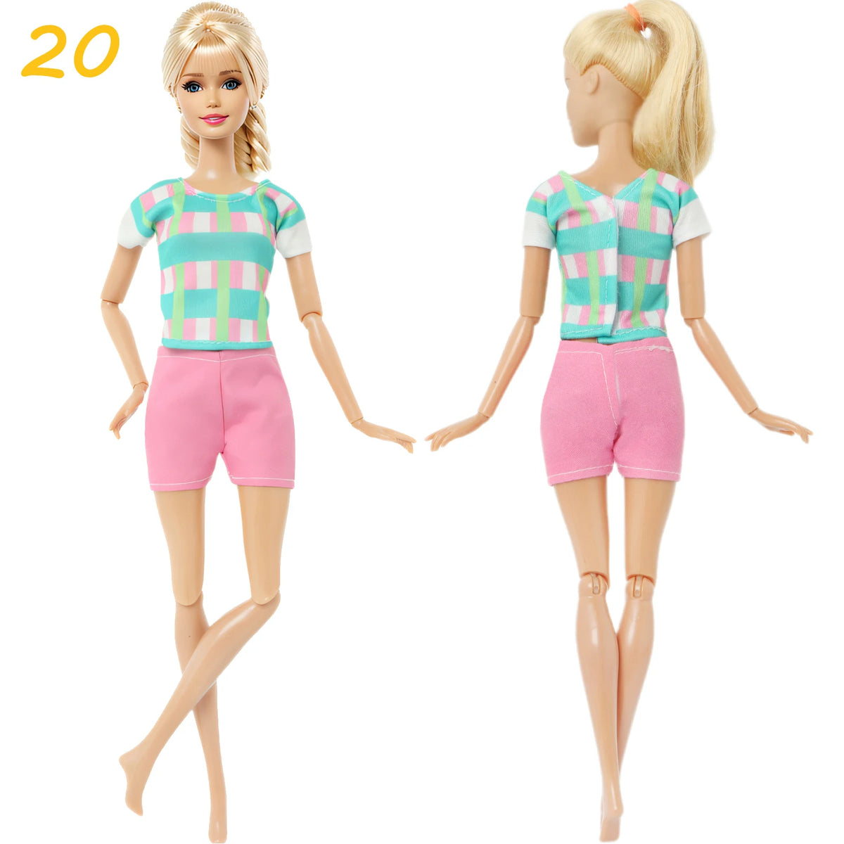 Fashion Doll Outfit Set – Wave Point Dress & Denim Grid Skirt for 11.5–12 Inch Dolls