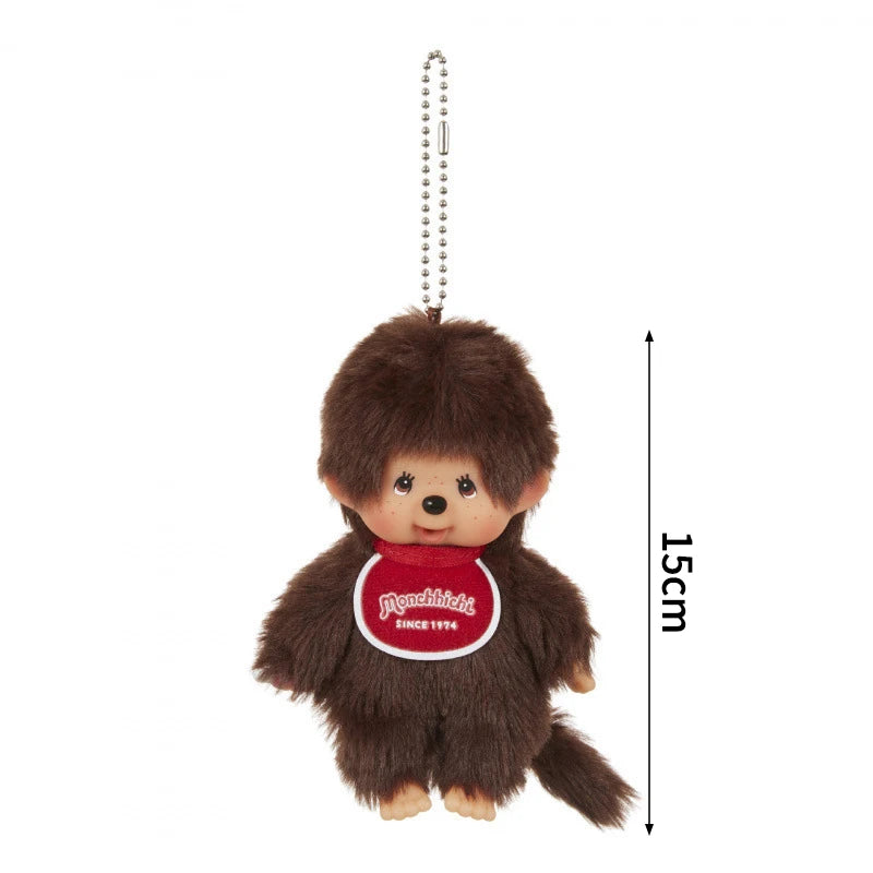 A brown plush cartoon character with a red collar and a silver chain, shown against a white background.
