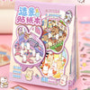A colorful 21-piece miniature cottage 3D sticker book featuring cute white animals and scenes for journaling and crafts.