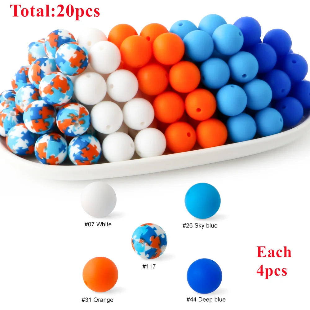 15mm Printed Silicone Beads Value Pack – 20 Pieces for DIY Jewelry & Crafts