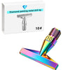 A diamond painting metal drill tip with a 10# size is shown next to the finished gold and iridescent resin painting tool.