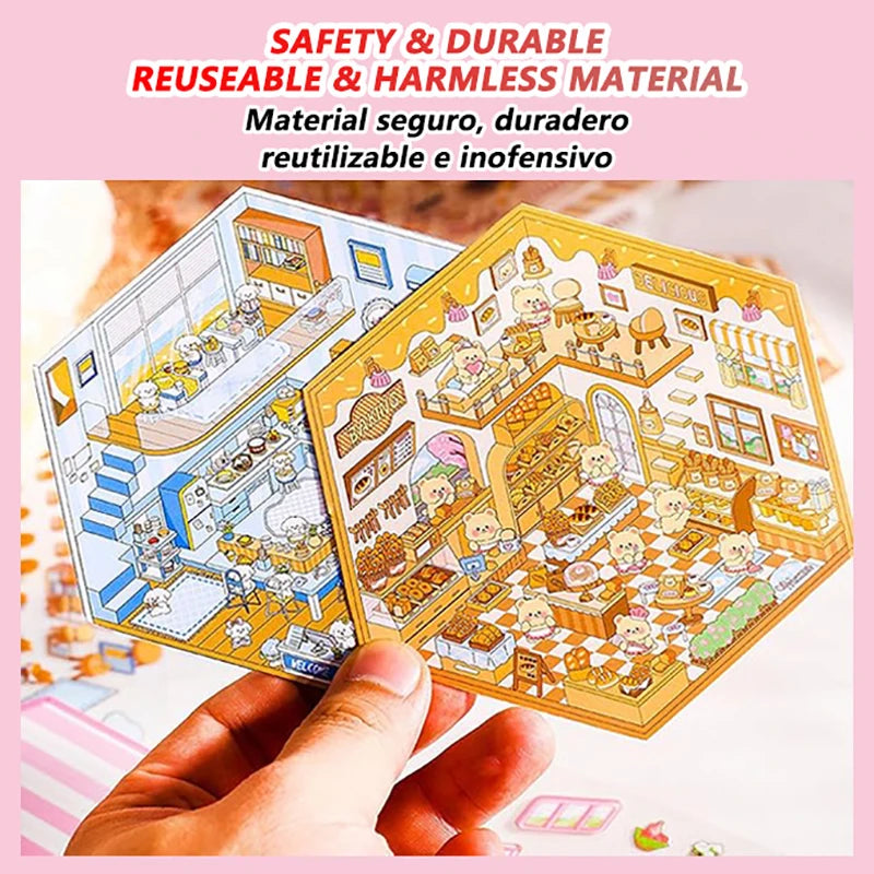 3D Cartoon Sticker Book with 20 Interactive Scenes