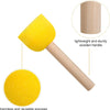 A yellow sponge brush with a wooden handle and a round yellow sponge head.