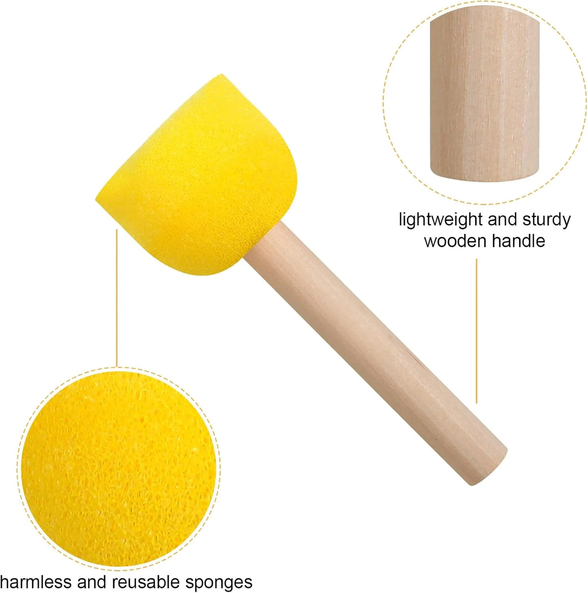 A yellow sponge brush with a wooden handle and a round yellow sponge head.