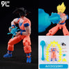 A fully articulated 14cm action figure of Jujutsu Kaisen Yuji Itadori in orange and blue, holding a blue energy blast.