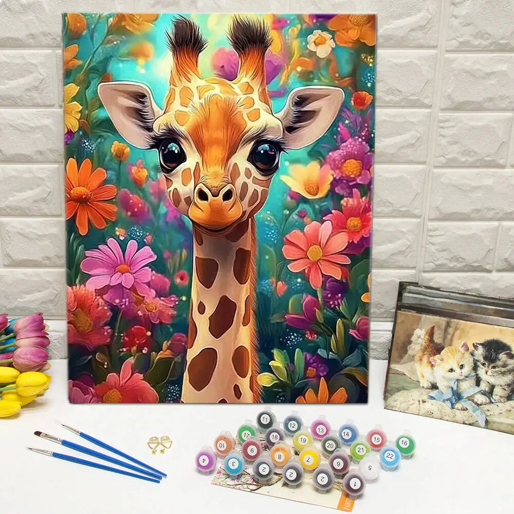 Giraffe Paint by Numbers Kit – DIY Canvas Art for Home & Gift