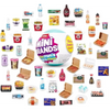 A collection of Mini Brands collectible toys and food items displayed in various packaging and contexts.