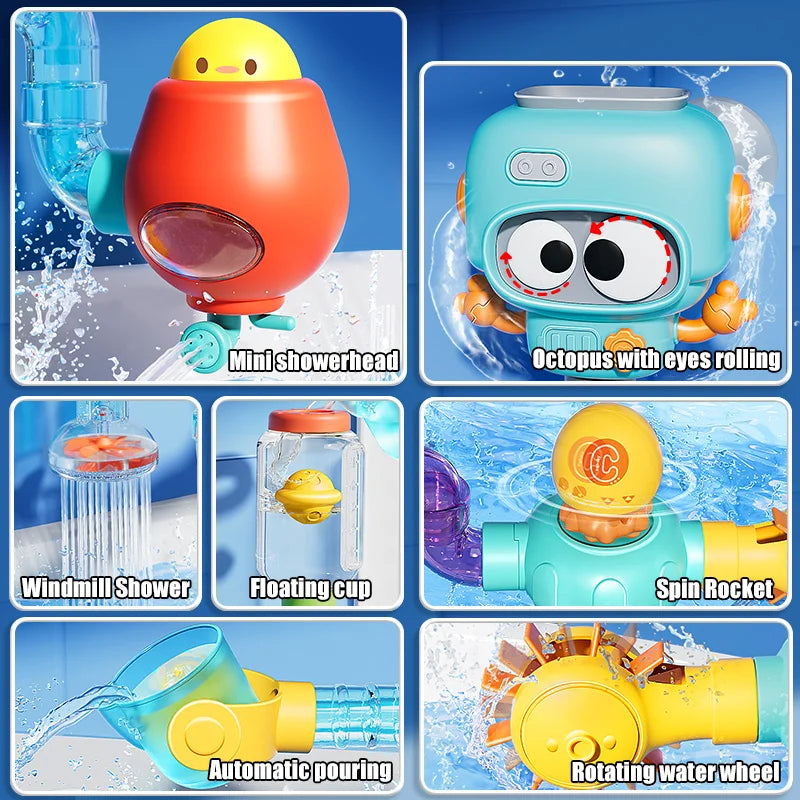 Octopus Suction Cup Bath Toy Building Set with Water Spinners