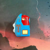A blue and red anti-gravity magnetic mini train toy with a USB-C rechargeable battery