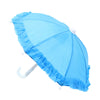 Light blue umbrella with lace trim and a bear mini doll design.