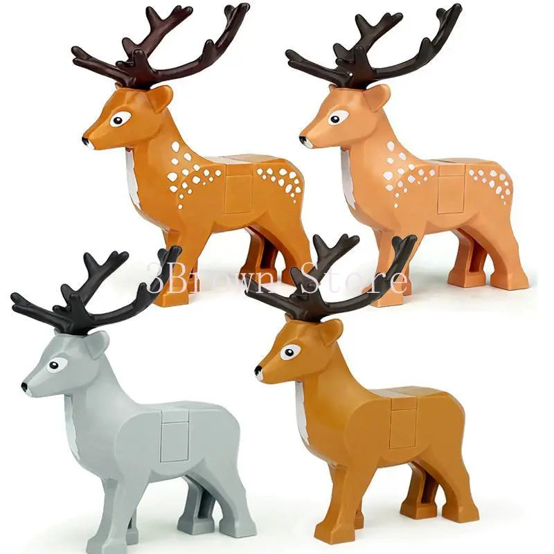 A set of six orange and gray African wildlife animal building blocks featuring deer, antelope, and other animals.