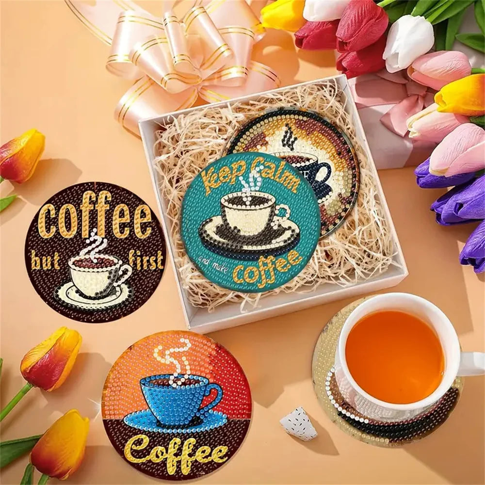 Sparkling Rhinestone Diamond Painting Coaster Set with Holder