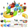 A set of 3D magnetic cube track building with a USB rechargeable train and various accessories.