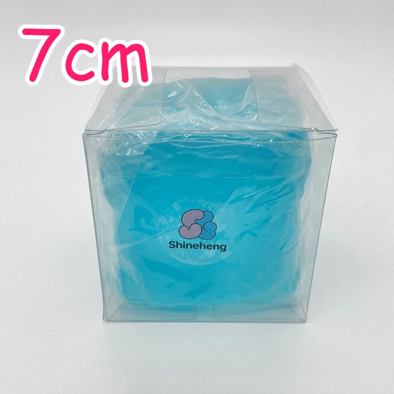 A clear plastic squishy stress ball filled with blue coconut oil scented liquid.