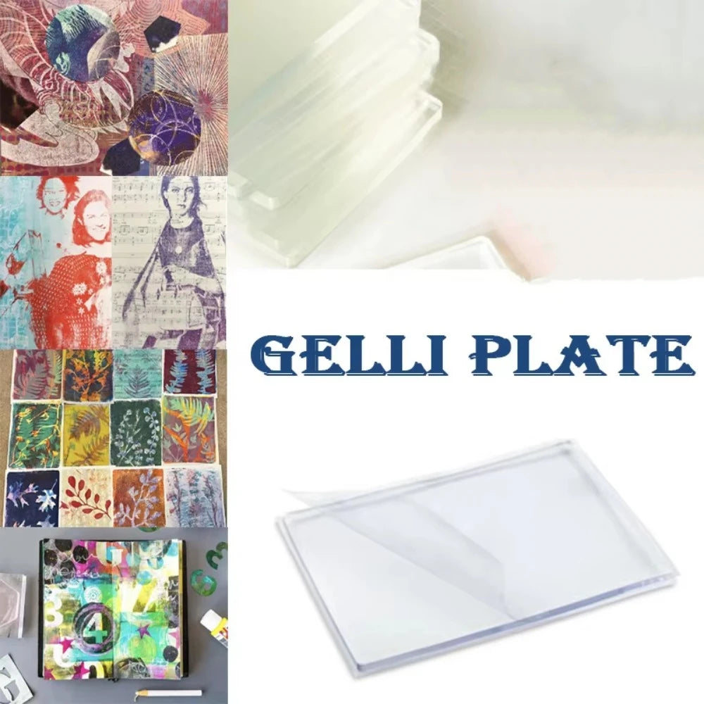 A collection of printed art on silicone plates, including floral and portrait designs.