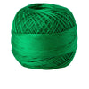 A ball of bright green 100% cotton crochet thread used for tatting and embroidery.