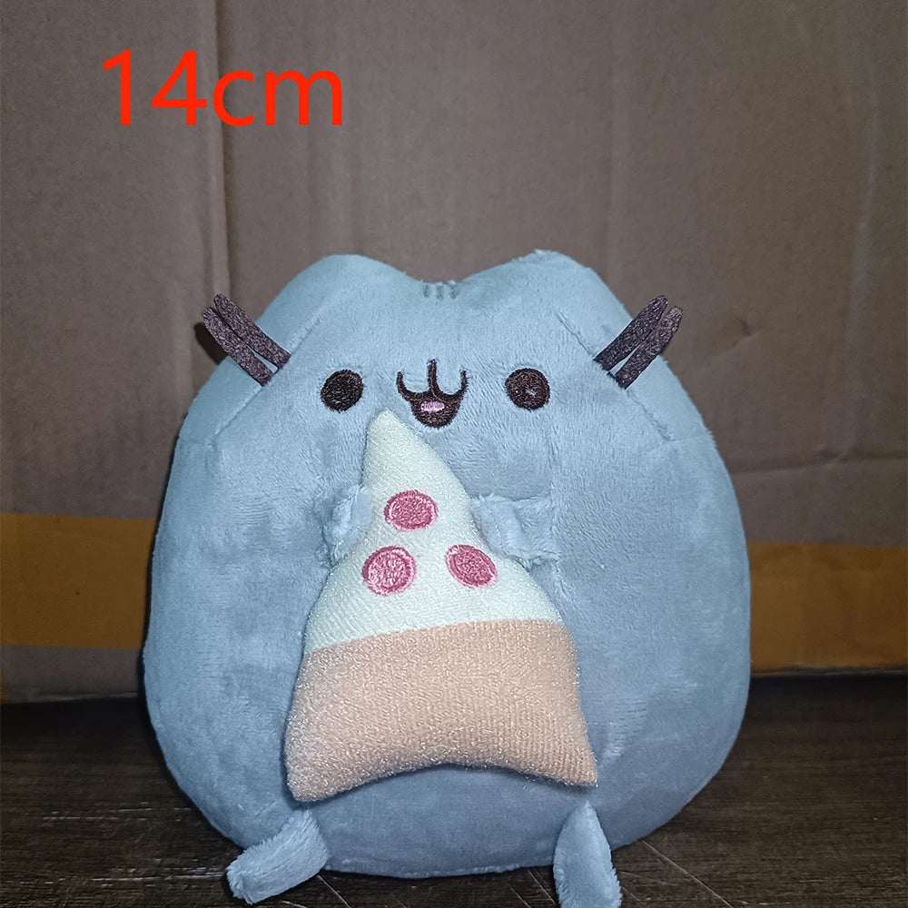 A light blue anime-inspired plush cat doll with pink accents and small horns.