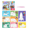 A set of sticker puzzles featuring various geometric animals and vehicles for kids